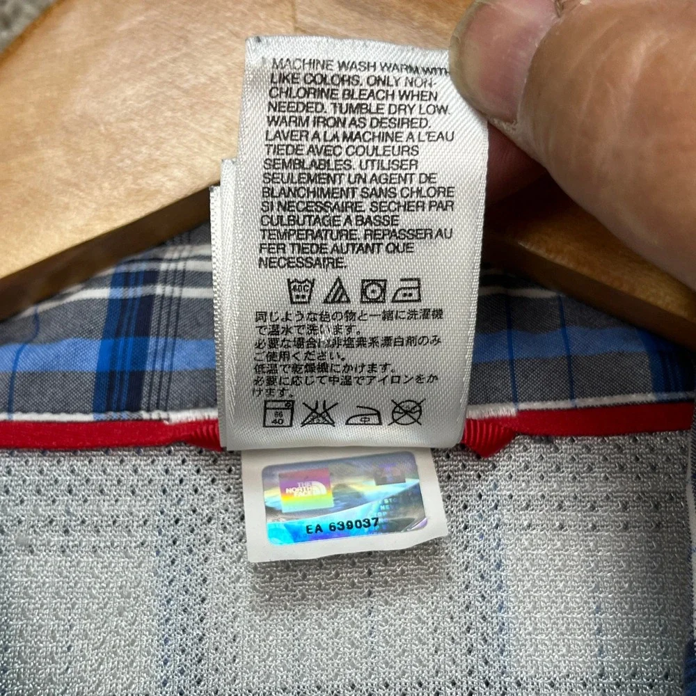 The North Face Button Down Shirt Mens XXL Blue White Plaid Short Sleeve Vented